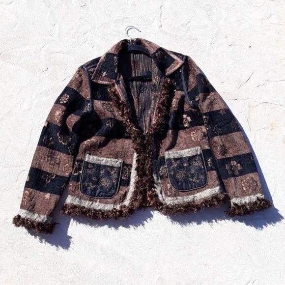 Vtg Yak Magik Blazer Reversible Silk Embroidered Patchwork Metallic Fringe Sz S - Picture 15 of 15